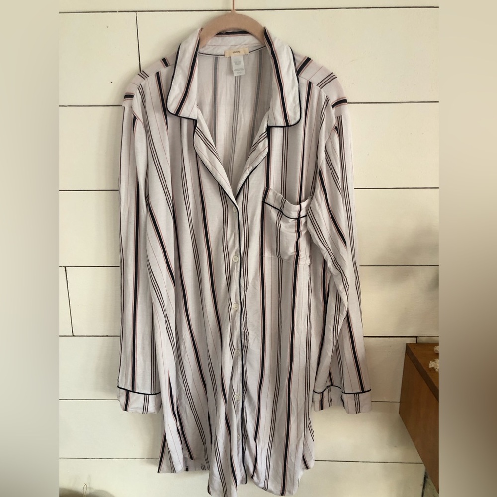 White Striped Eberjey TENCEL cotton sleep shirt M